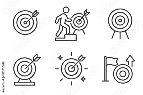 Achievement icons: arrows hitting bullseye targets with success symbols