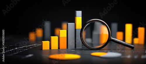 Data analysis, growth charts under magnifying glass