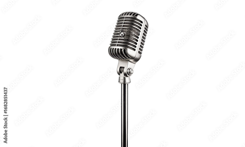 Fototapeta premium Retro Microphone on Stand Isolated on White