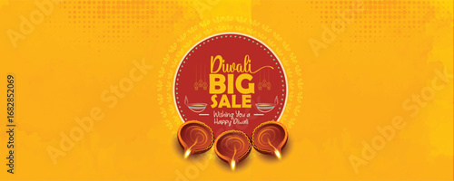 Diwali Celebration Poster with Oil Lamps and oil lamps representing traditional Diwali celebrations on a vibrant gradient background