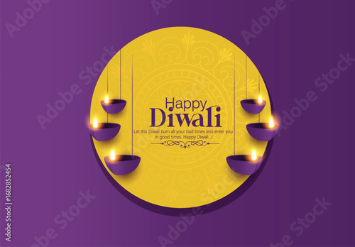 Diwali Celebration Poster with Oil Lamps and oil lamps representing traditional Diwali celebrations on a vibrant gradient background
