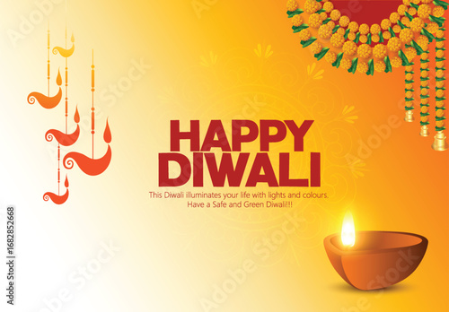 Diwali Celebration Poster with Oil Lamps and oil lamps representing traditional Diwali celebrations on a vibrant gradient background