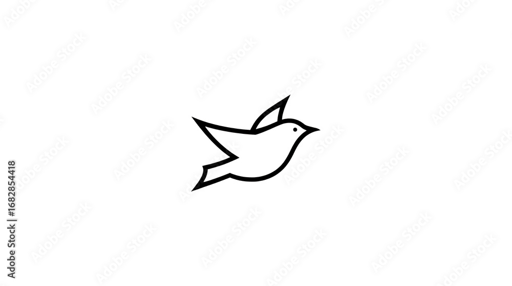 Fototapeta premium Simple black outline of a stylized bird in flight with distinct tail feathers