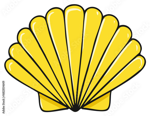 Bright Yellow Scallop Seashell Cartoon Illustration with Clean Outlines