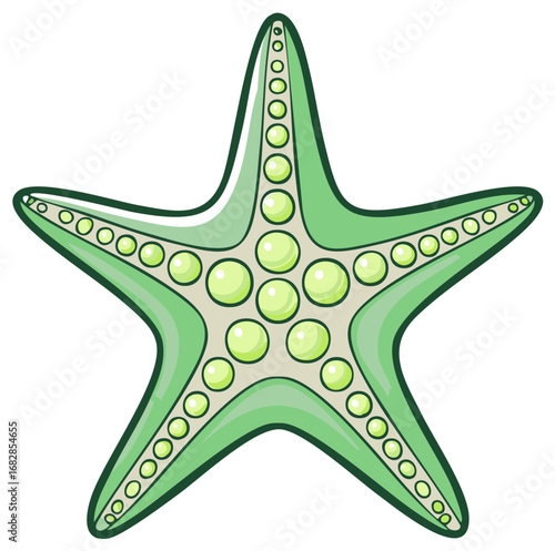Stylized Green Starfish Illustration with Repeating Circle Pattern and Distinct Outlines for Marine or Undersea Themes