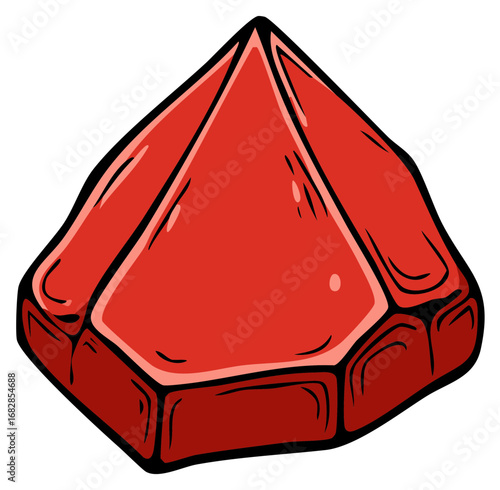 Bright Red Faceted Gemstone Illustration Cartoon Style Precious Jewel Graphic
