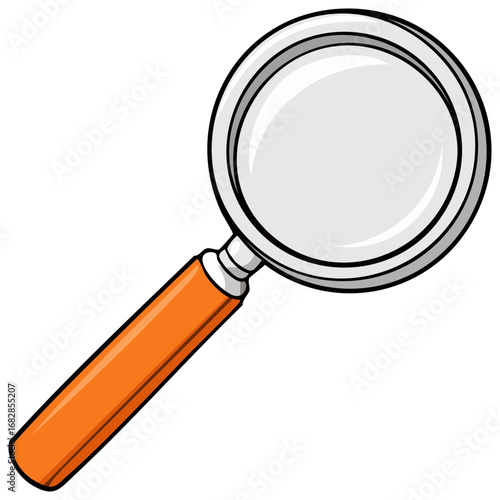Magnifying glass with an orange handle, illustration style, detective and investigation tool for clarity and visual aid