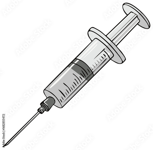 Illustration of a hypodermic needle for vaccinations or injections related to healthcare, medical, or science concepts