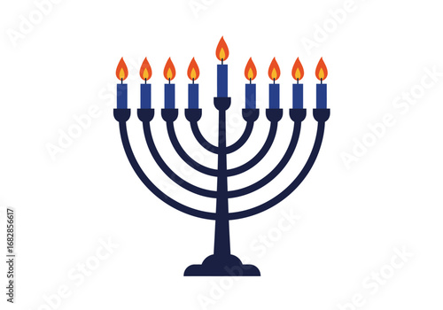 Ninebranched menorah with lit candles a traditional Jewish symbol