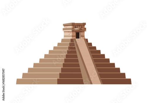 Pixelart pyramid structure with a temple at the top light tan and brown color scheme