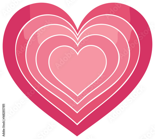 Concentric pink heart shape graphic art with color gradients for love and romance themes