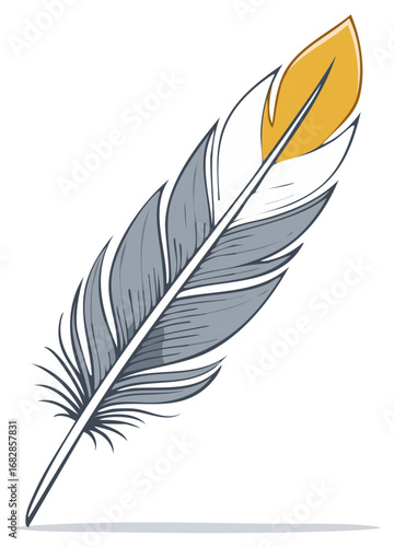 Stylized Quill Feather with Grey and Yellow Accents