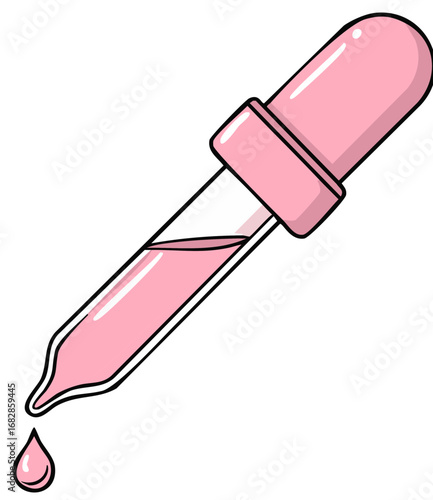 Cartoon illustration of a pink pipette with a drop of liquid falling