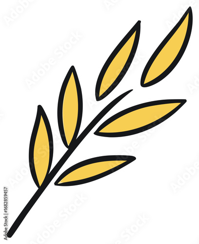 Simple hand drawn illustration of a golden wheat stalk or olive branch sprig