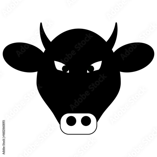 Minimalist cow head silhouette with horns, wide ears, and simple facial features, perfect for farm, dairy, or meat product icons