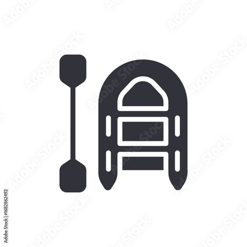 Inflatable Boat And Paddle Floating Leisurely On A Clear Surface Graphic Element