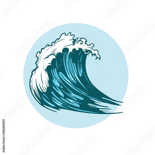 Sea wave sketch hand drawn style. Storm wave, vintage tide and ocean beach storms. Vector illustration.