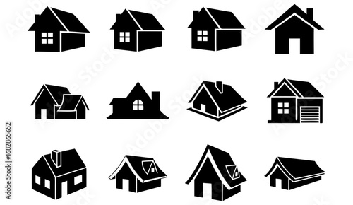 Diverse Collection of Black and White Home Icons for Architectural and Real Estate Designs