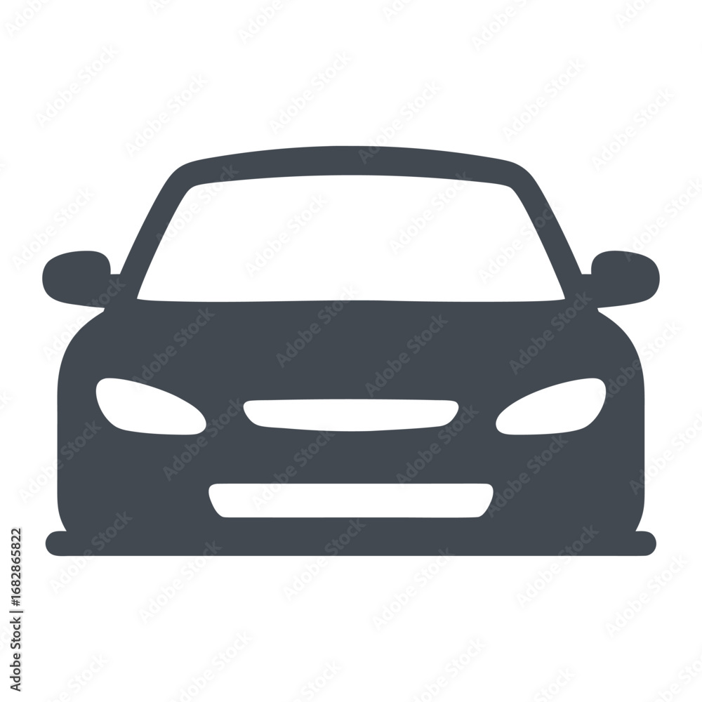Obraz premium Simple front view car icon silhouette, a graphic symbol for transportation and mobility concepts