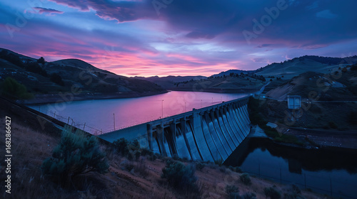 Fototapeta Naklejka Na Ścianę i Meble -  Winding River at sunset beginning of scenic mountain river - aerial landscape with golden hour light, hills and forest