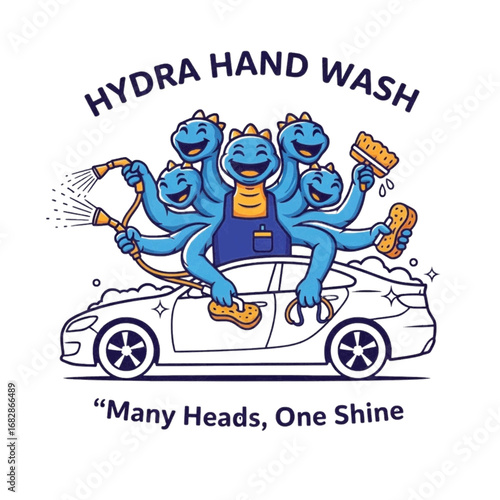 Fun Hydra Monster Mascot Logo for a Car Wash or Cleaning Service