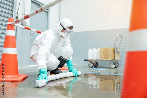 people cleaning chemical leak absorbent