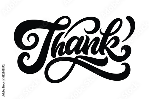 Elegant Calligraphy Thank Typography in Black and White for Greetings and Appreciation