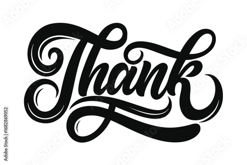 Elegant Thank You Text Swirling Black Lettering Design on White Background for Appreciation Notes
