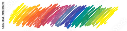 illustration: hand drawn rainbow colored pencil scribbling in colorful gradient texture isolated on white or transparent png