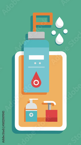 A bottle of medicine and a bottle of water are on a table. The medicine bottle has an "X" on it and the water bottle is blue
