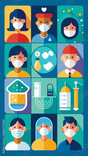 A group of people wearing masks and a woman with a red shirt. The image is about the importance of wearing masks during a pandemic