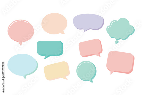Pastel Speech Bubble Collection Chat Balloons for Communication Design, Colorful and Cute
