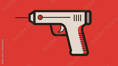 A cartoonish toy gun with a red trigger. It is a toy gun and not a real one