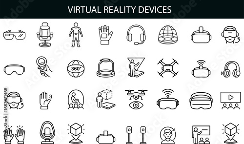 Virtual Reality Devices Icon Set for Gaming, Simulation, and Tech UI Design