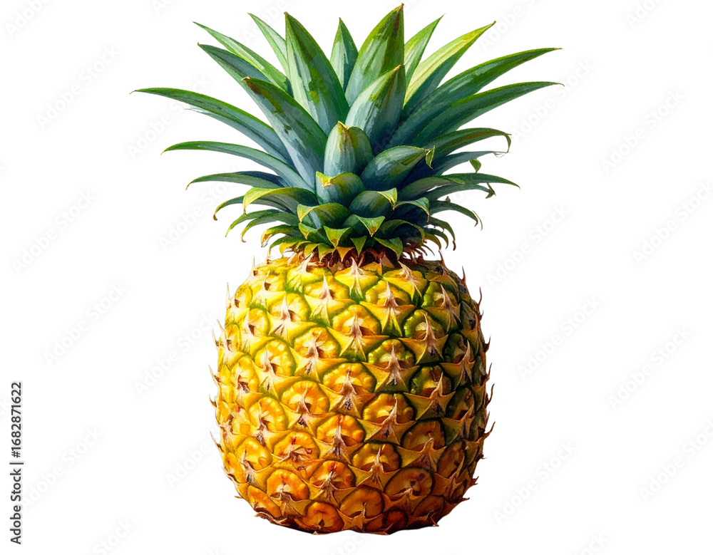 Fototapeta premium “Whole Tropical Pineapple with Green Crown, isolated on a transparent background”