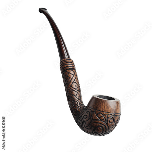 Long Wooden Smoking Pipe Isolated on Transparent Background