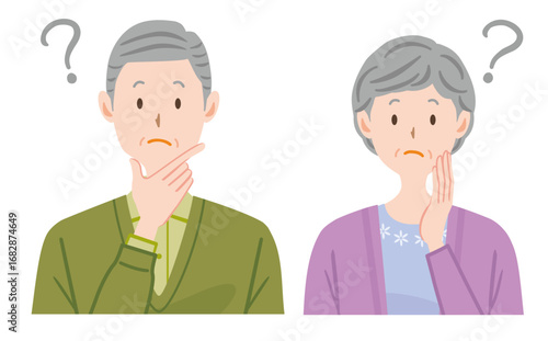 考える老夫婦のイラスト　疑問　高齢者
