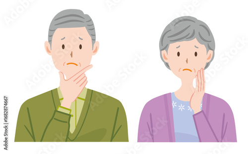 困る高齢者のイラスト　心配する老夫婦