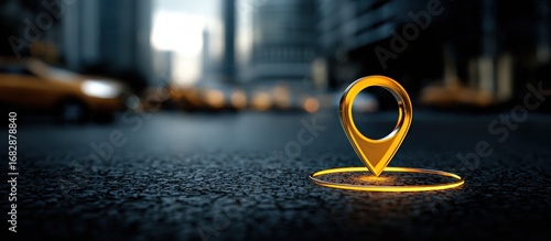 Wallpaper Mural Golden location marker on city street Torontodigital.ca