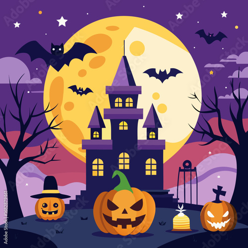 halloween background with pumpkin and bats