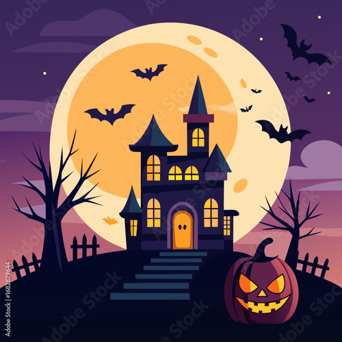 halloween background with pumpkin and bats