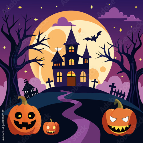 halloween background with pumpkin and bats