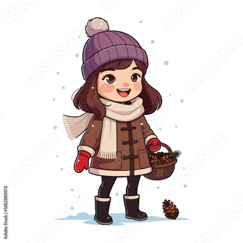 A girl in warm winter clothes holds a beautifully wrapped gift