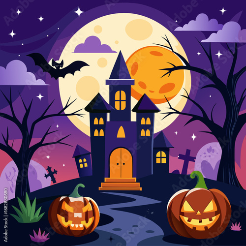 halloween background with pumpkin and bats