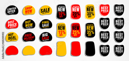 Collection of brush stroke sale, stickers and tags banners, sales label collection suitable for design promotion media
