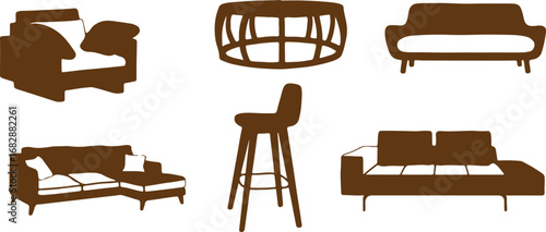 Furniture, Silhouette, Chair, Table, Design, Home, Interior, Outline, Decor, Room, Graphic, Modern, Style, Seating, Structure, Elegant, Craft, Comfortable