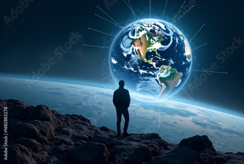 Man Watches the Earth From Space with Network Connectivity 