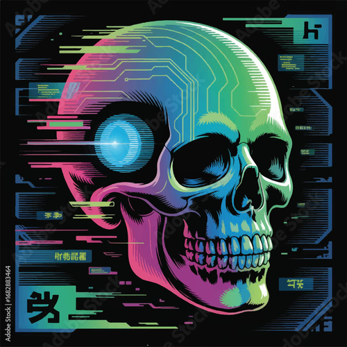 Cyberpunk Skeleton Gamer T-Shirt Design