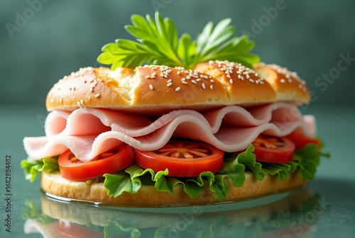 Submerged Ham Sandwich Floating in Water with Fresh Vegetables