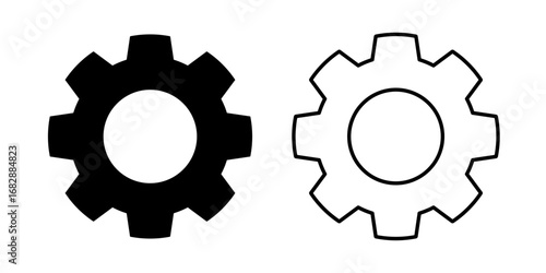 Gear vector icon with transparent background, simple black cogwheel symbol, tools, mechanical concepts. Minimal flat design illustration suitable apps, websites, interface, engineering, technology